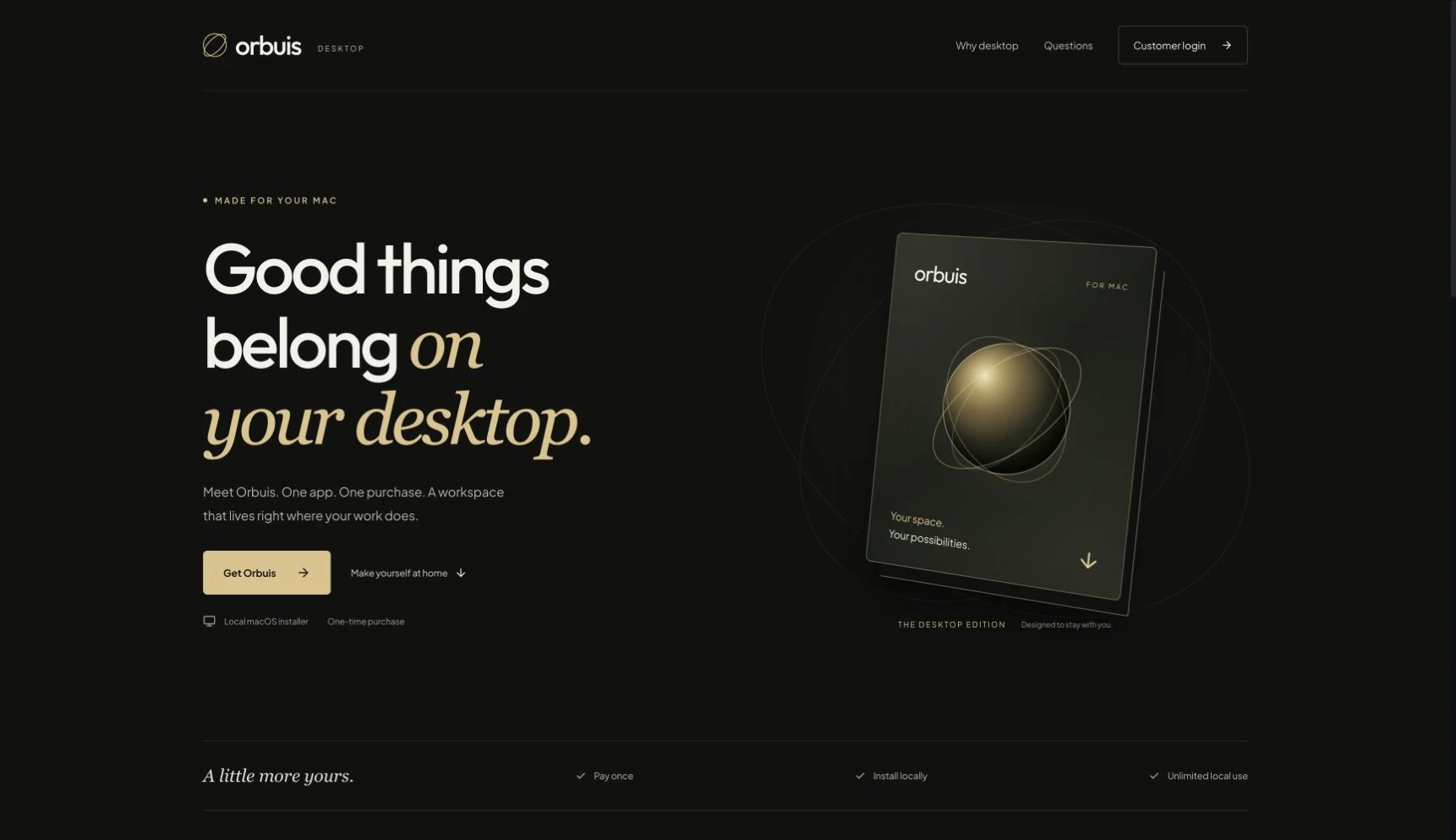 Orbuis homepage introducing its Mac desktop workspace